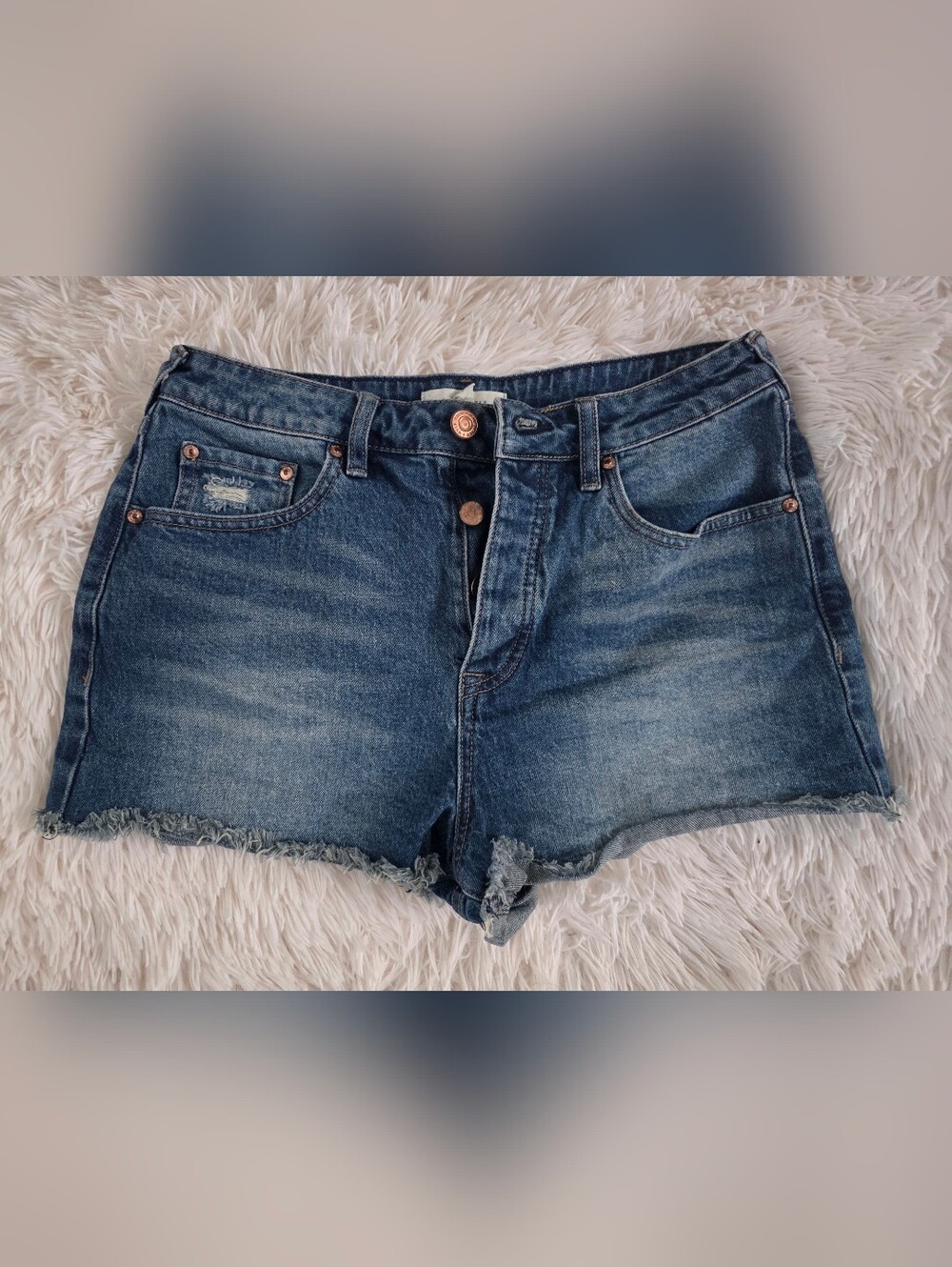 Classic High-Waist Women's Cut Off Button Fly Denim Jean Shorts - Blue